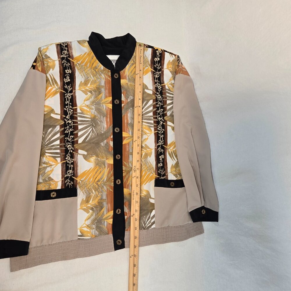 USA Made PETER POPOVITCH Vintage Retro Silky Tan  Floral Bomber Jacket Size X-L. - Picture 14 of 16